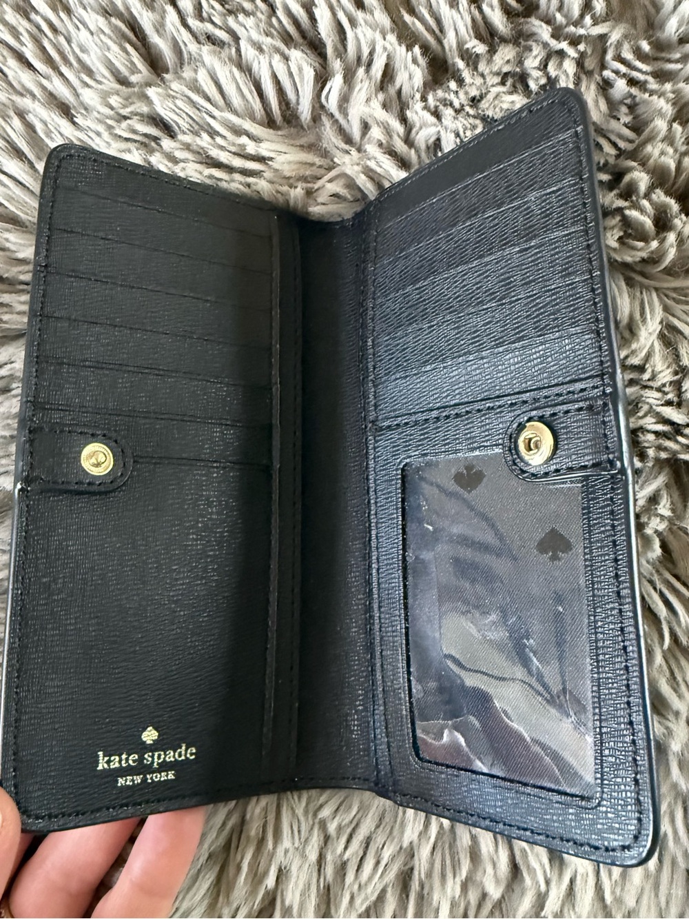 Kate Spade New York Black Leather Zip Around Wallet Spade Lining - Picture 4 of 7